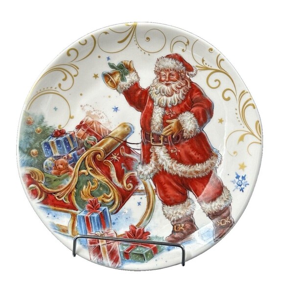 Southern Living Christmas Santa Stoneware Salad Plates Set of 2 New with Tags - Picture 3 of 8